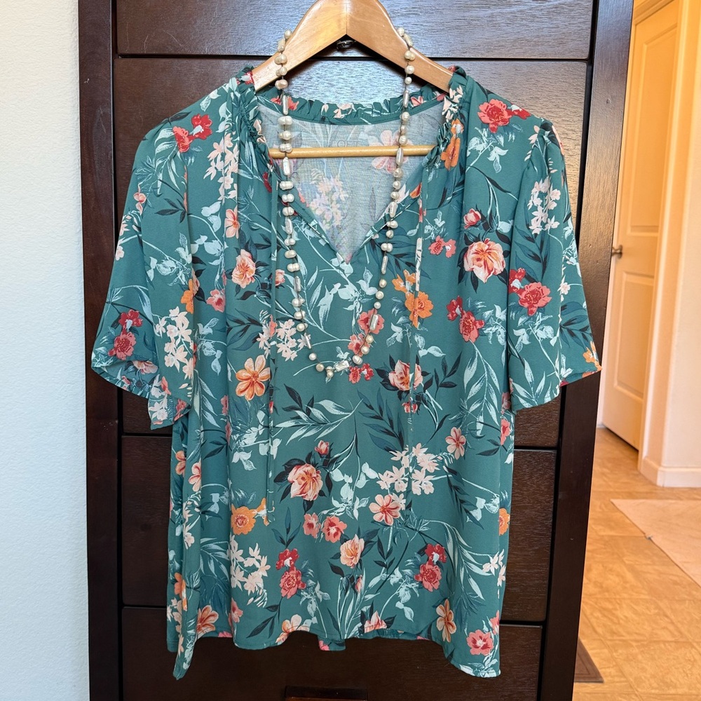 LOFT Teal Floral Blouse